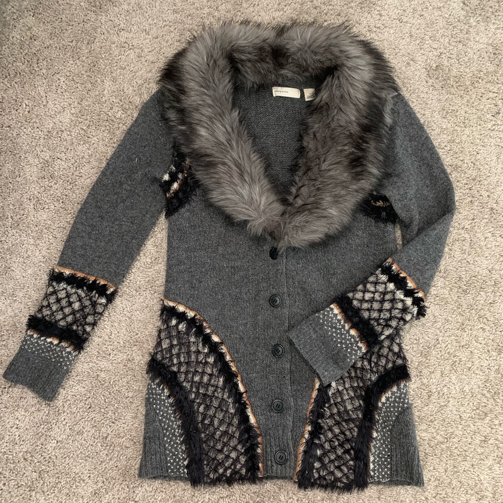 Gorgeous faux fur collar cardigan! - Anthropologie